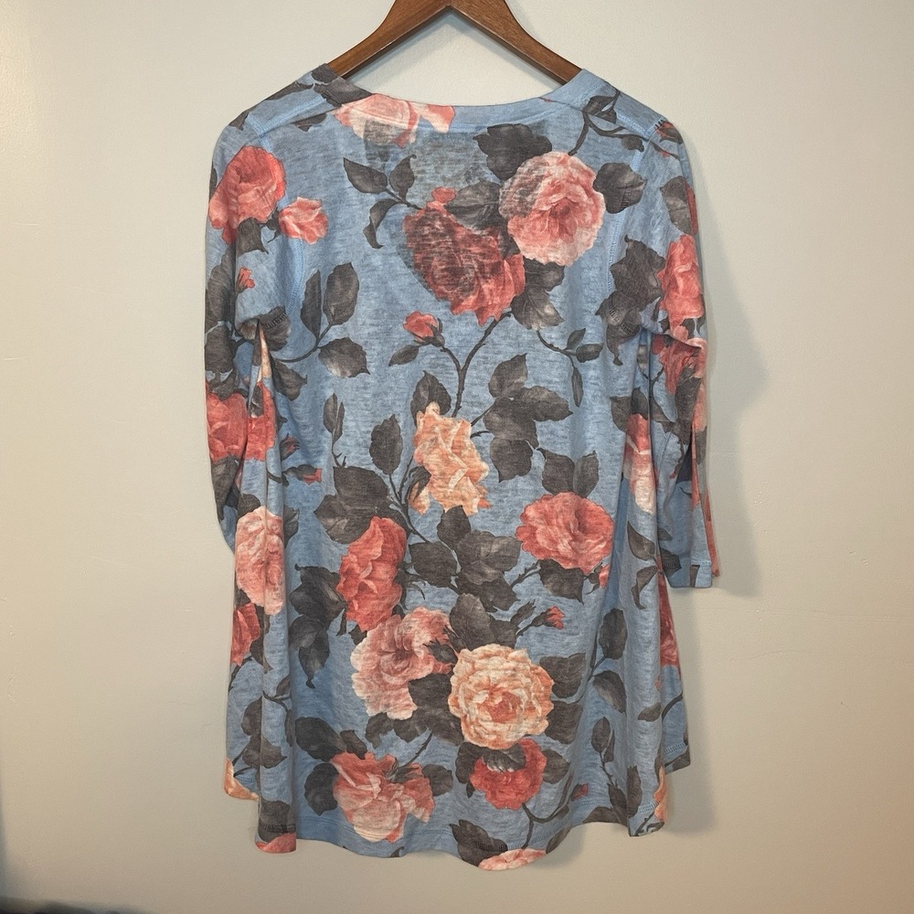 Nally Millie Floral Rose Top‎ Women S Blue Pink Boho Cottagecore Fall - Picture 3 of 5